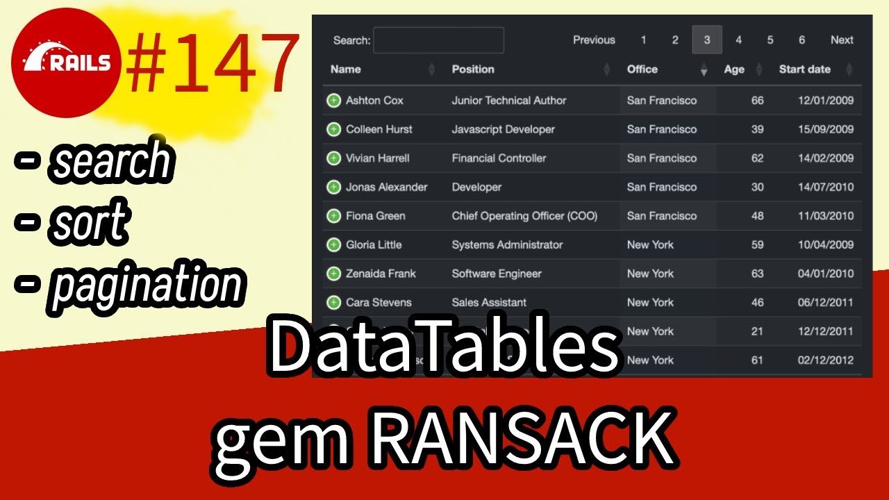 Rails #147 DataTables - search, sort, pagination with Ransack and Pagy