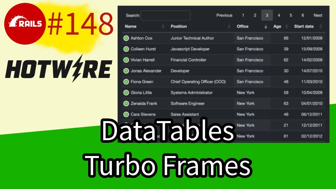 Rails #148 DataTables without page refresh using Hotwire Turbo Frames
