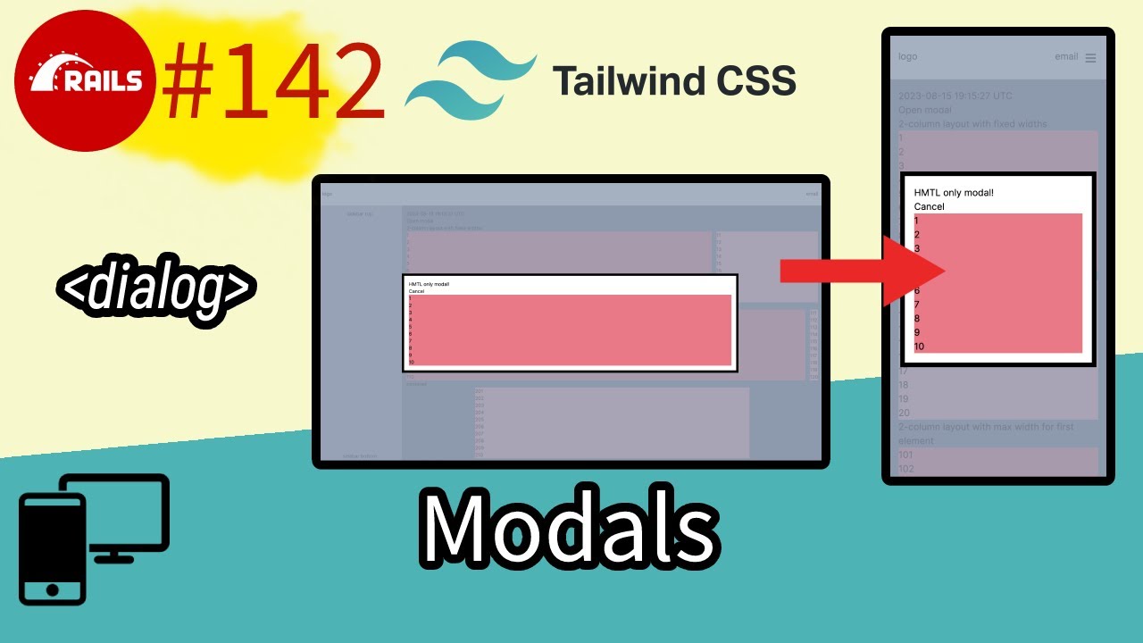 Tailwind on Rails #142 Modals with HTML dialog element, Tailwind and Stimulus
